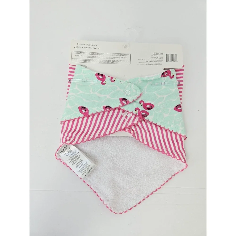 Taharia Baby‎ girls 0-12 months 3 piece Flamingo headband/bibs NWT Summer Pool
